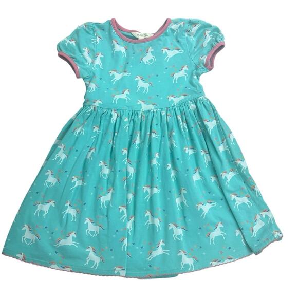 Matilda Jane Girls Dress Size 4 Teal Unicorn Print Short Sleeve Casual Twir - Picture 1 of 6